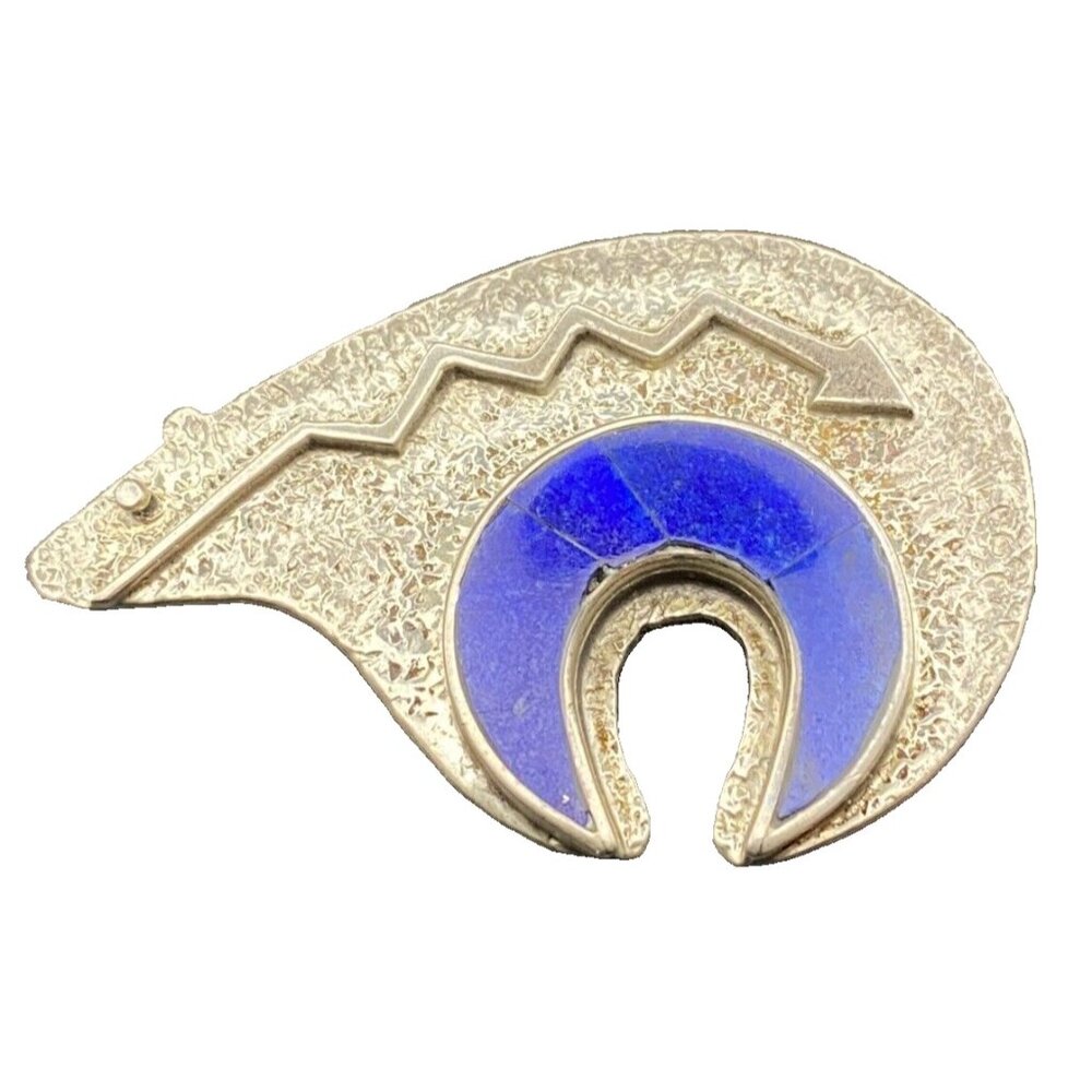 Vtg Signed Jake Verdy Navajo Spirit Bear Pin Blue Stone Inlay Sterling Silver 9g
